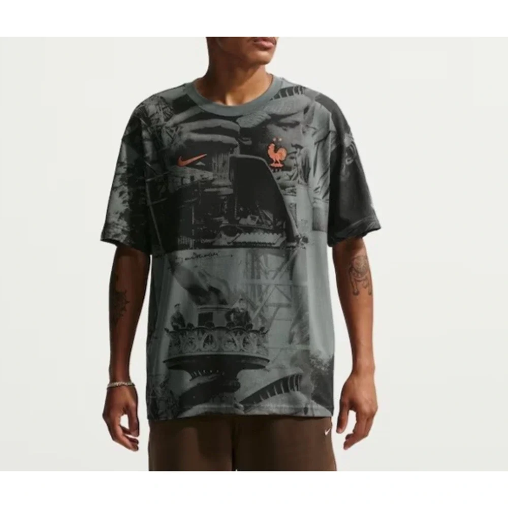 Nike France National Team FFF All Over Print T Shirt IQ2261-068 sz L Loose Fit